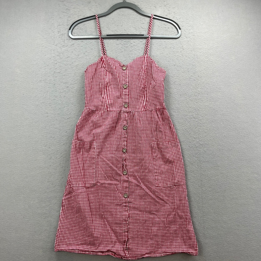 Potters Pot Gingham Sun Dress Women S Red White Button Front Smocked Cottagecore